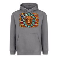 Storm american flag sunflowers highland cow turquoise background Heavyweight Hoodie - Jasminsmagicworld
