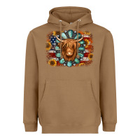 Toasted Coconut american flag sunflowers highland cow turquoise background Heavyweight Hoodie - Jasminsmagicworld