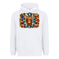 White american flag sunflowers highland cow turquoise background Heavyweight Hoodie - Jasminsmagicworld