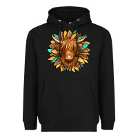 Black highland cow turquoise sunflower Heavyweight Hoodie - Jasminsmagicworld