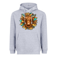 Heather Grey highland cow turquoise sunflower Heavyweight Hoodie - Jasminsmagicworld