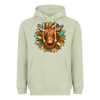 Matcha highland cow turquoise sunflower Heavyweight Hoodie - Jasminsmagicworld