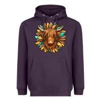 Plum highland cow turquoise sunflower Heavyweight Hoodie - Jasminsmagicworld