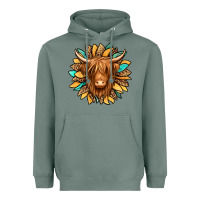 Sage highland cow turquoise sunflower Heavyweight Hoodie - Jasminsmagicworld
