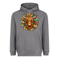 Highland Cow Turquoise Sunflower Heavyweight Hoodie | Teevron