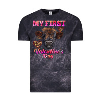 Cloud Black my first valentine's day highland calf Vintage Tee - RanaPortraitStore