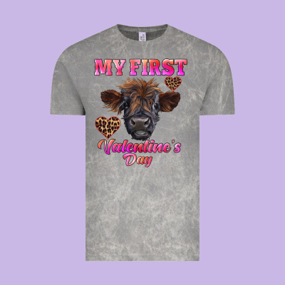 My First Valentine's Day Highland Calf Vintage Tee Designed By Ranaportraitstore