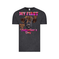 Vintage Black my first valentine's day highland calf Vintage Tee - RanaPortraitStore