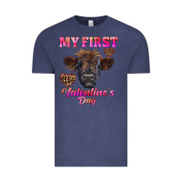 Vintage Denim my first valentine's day highland calf Vintage Tee - RanaPortraitStore