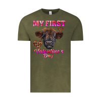Vintage Olive my first valentine's day highland calf Vintage Tee - RanaPortraitStore
