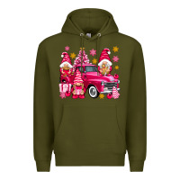 Army Green Pink christmas gnomes truck Premium Hoodie - NancyCooperArtShop