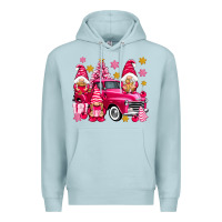Blue Mist Pink christmas gnomes truck Premium Hoodie - NancyCooperArtShop