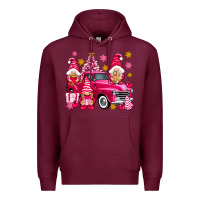 Burgundy Pink christmas gnomes truck Premium Hoodie - NancyCooperArtShop