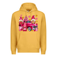 Mustard Pink christmas gnomes truck Premium Hoodie - NancyCooperArtShop