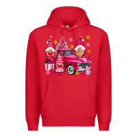 Red Pink christmas gnomes truck Premium Hoodie - NancyCooperArtShop