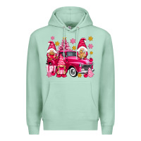 Seafoam Pink christmas gnomes truck Premium Hoodie - NancyCooperArtShop