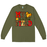 Army Green my heart is on that field softball Long Sleeve Tee - AdoDesignShop
