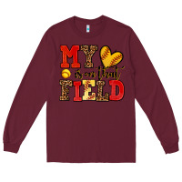 Burgundy my heart is on that field softball Long Sleeve Tee - AdoDesignShop