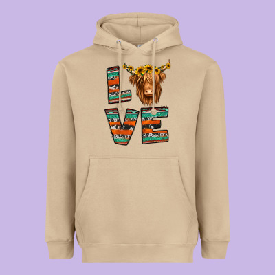 Love Highland Cow Heavyweight Hoodie Designed By Jasminsmagicworld
