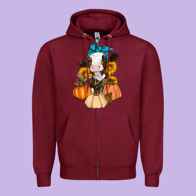 Cow Fall Pumpkin Zipper Hoodie Designed By Artiststas