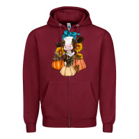 Burgundy Cow Fall Pumpkin Zipper Hoodie - Artiststas