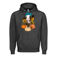 Charcoal Heather Cow Fall Pumpkin Zipper Hoodie - Artiststas
