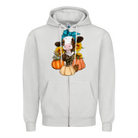 Dove Grey Cow Fall Pumpkin Zipper Hoodie - Artiststas