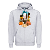 Heather Grey Cow Fall Pumpkin Zipper Hoodie - Artiststas