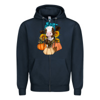 Navy Cow Fall Pumpkin Zipper Hoodie - Artiststas