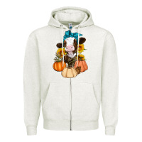 Oatmeal Heather Cow Fall Pumpkin Zipper Hoodie - Artiststas