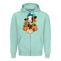 Seafoam Cow Fall Pumpkin Zipper Hoodie - Artiststas