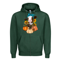 Sports Green Cow Fall Pumpkin Zipper Hoodie - Artiststas