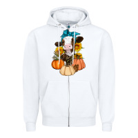 White Cow Fall Pumpkin Zipper Hoodie - Artiststas