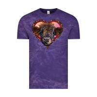 Cloud Purple leopard heart highland calf Vintage Tee - RanaPortraitStore