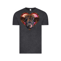 Vintage Black leopard heart highland calf Vintage Tee - RanaPortraitStore