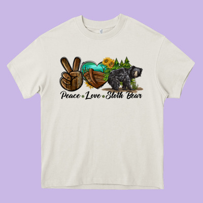 Peace Love Sloth Bear Heavy Core Tee Designed By Lillyallendesigns