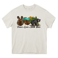Cream peace love sloth bear Heavy Core Tee - LillyAllenDesigns