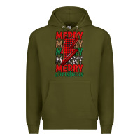 Army Green merry christmas lightning bolt Premium Hoodie - MaliasSmallBusiness