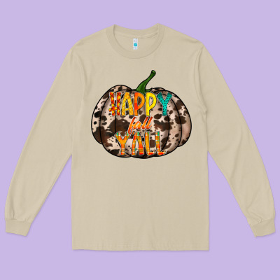 Happy Fall Yall Long Sleeve Tee Designed By Racoondesign