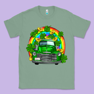 St Patricks Shamrock Gold Rainbow Truck Classic Tee Designed By Fadigitalartstudio