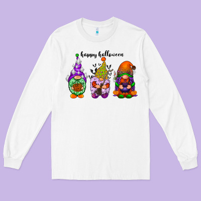 Happy Halloween Gnomes Black Long Sleeve Tee Designed By Racoondesign