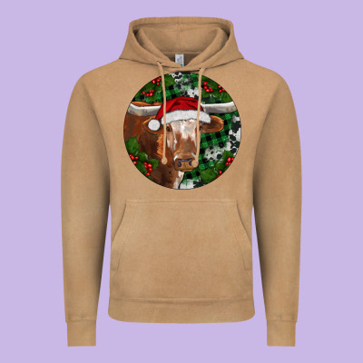 Vintage Hoodie Longhorn Cow Christmas