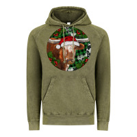 Vintage Olive Longhorn Cow Christmas Vintage Hoodie - RanaPortraitStore