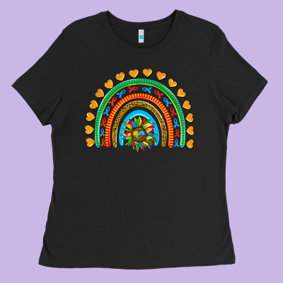 Autism Heart Ribbon Rainbow Ladies Tee Designed By Adodesignshop