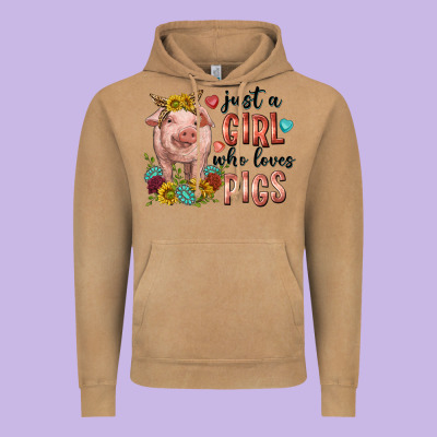 Western Just Girl Who Loves Pigs Vintage Hoodie Designed By Texasbilliewilder
