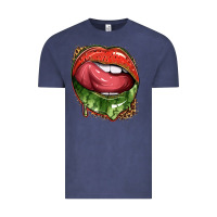 Vintage Denim watermelon lips with leopard Vintage Tee - texasbilliewilder