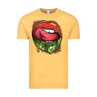 Vintage Mustard watermelon lips with leopard Vintage Tee - texasbilliewilder