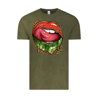 Vintage Olive watermelon lips with leopard Vintage Tee - texasbilliewilder