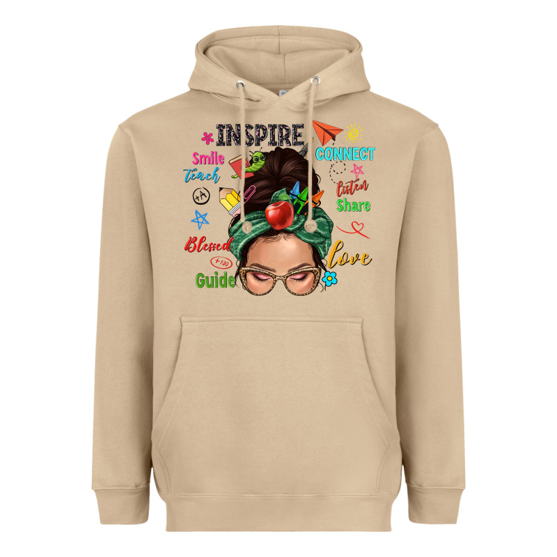 Teacher Messy Bun Caucasian Heavyweight Hoodie by NancyCooperArtShop | Teevron