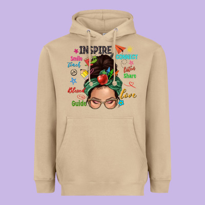 Teacher Messy Bun Caucasian Heavyweight Hoodie Designed By Nancycooperartshop